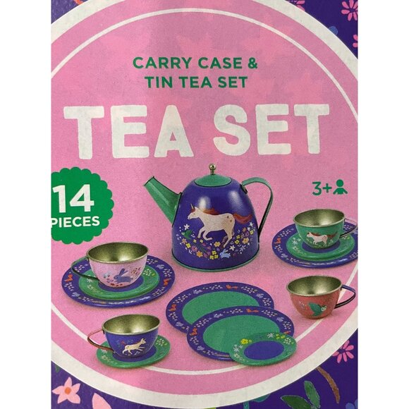 Unicorn Tin Tea Set With Carry Case - 14 Pieces - For Ages 3+ - By Crocodile Cre - Picture 1 of 5